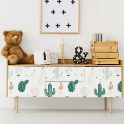 Papier peint adhésif cactus vert et beige en vinyle lavable et amovible - 1 rouleau 50x300 cm - Decochic