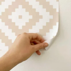 Papier peint adhésif etnique sable et blanc en vinyle lavable et amovible - 1 rouleau 50x300 cm - Decochic