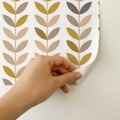 Papier peint adhésif feuilles vintage moutarde et rose en vinyle lavable et amovible - 1 rouleau 50x300 cm - Decochic