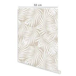 Papier peint adhésif feuilles tropicales écru en vinyle lavable et amovible - 1 rouleau 50x300 cm - Decochic