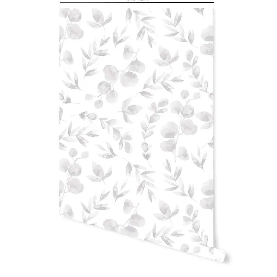 Papier peint adhésif feuillage aquarelle gris en vinyle lavable et amovible - 1 rouleau 50x300 cm - Decochic