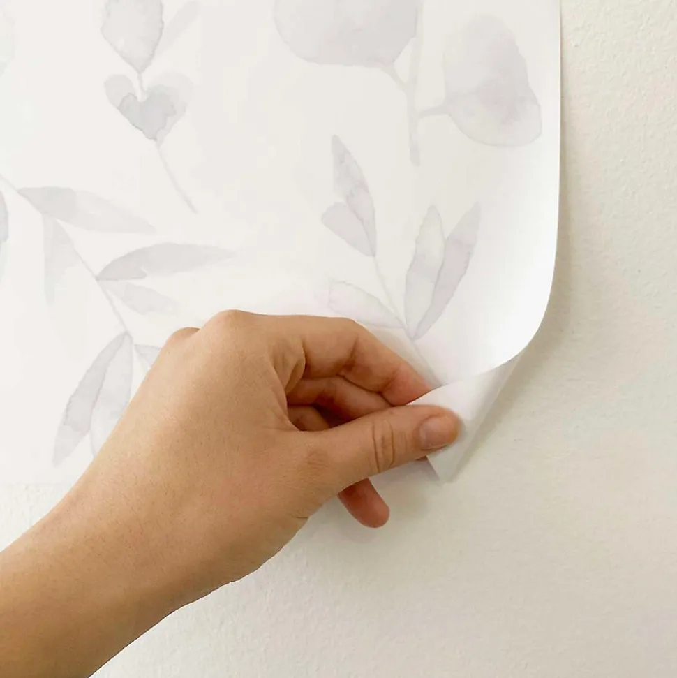 Papier peint adhésif feuillage aquarelle gris en vinyle lavable et amovible - 1 rouleau 50x300 cm - Decochic