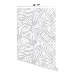 Papier peint adhésif feuille de palmier gris en vinyle lavable et amovible - 1 rouleau 50x300 cm - Decochic