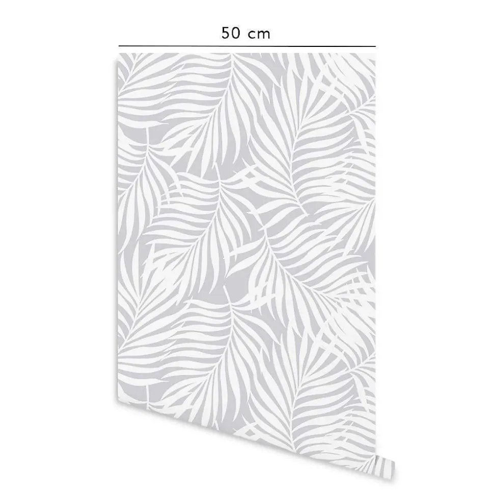 Papier peint adhésif feuille de palmier gris en vinyle lavable et amovible - 1 rouleau 50x300 cm - Decochic
