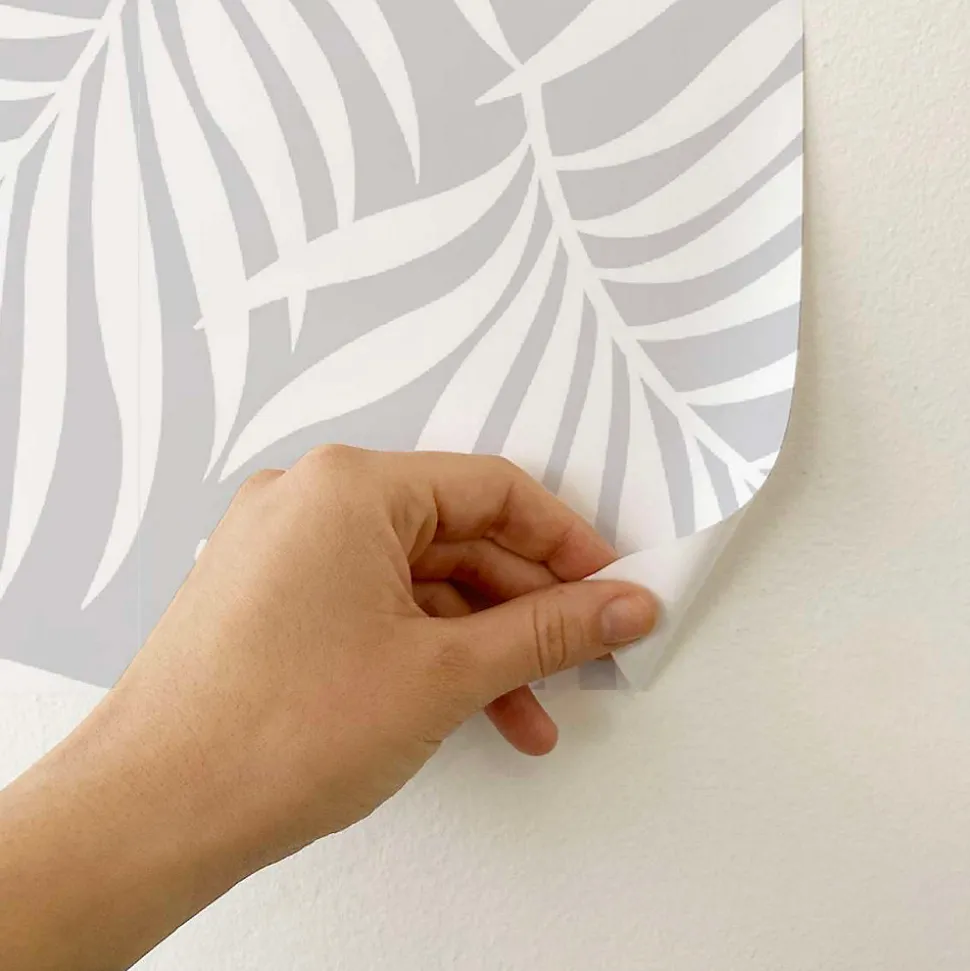 Papier peint adhésif feuille de palmier gris en vinyle lavable et amovible - 1 rouleau 50x300 cm - Decochic
