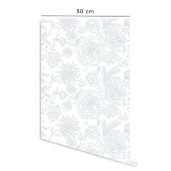 Papier peint adhésif fleur bleu blanc en vinyle lavable et amovible - 1 rouleau 50x300 cm - Decochic