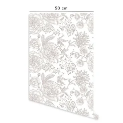 Papier peint adhésif fleurie chambre blanc et écru en vinyle lavable et amovible - 1 rouleau 50x300 cm - Decochic