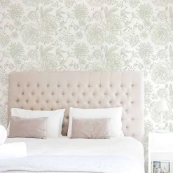 Papier peint adhésif floral blanc et vert en vinyle lavable et amovible - 1 rouleau 50x300 cm - Decochic