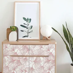 Papier peint adhésif ginko rose et blanc en vinyle lavable et amovible - 1 rouleau 50x300 cm - Decochic