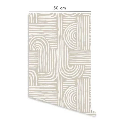 Papier peint adhésif labyrinthe écru en vinyle lavable et amovible - 1 rouleau 50x300 cm - Decochic