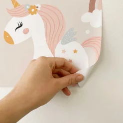 Papier peint adhésif licornes rose en vinyle lavable et amovible - 1 rouleau 50x300 cm - Decochic