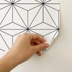 Papier peint adhésif noir et blanc geometrique en vinyle lavable et amovible - 1 rouleau 50x300 cm - Decochic