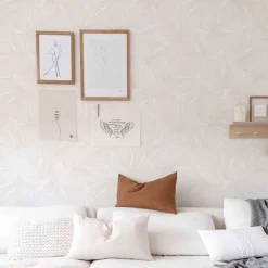 Papier peint adhésif palmettes sable et blanc en vinyle lavable et amovible - 1 rouleau 50x300 cm - Decochic
