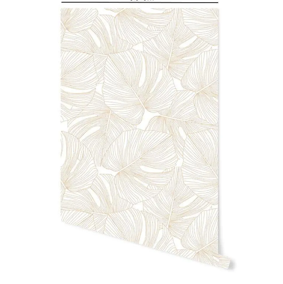 Papier peint adhésif palmettes sable et blanc en vinyle lavable et amovible - 1 rouleau 50x300 cm - Decochic