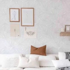 Papier peint adhésif palmier gris et blanc en vinyle lavable et amovible - 1 rouleau 50x300 cm - Decochic