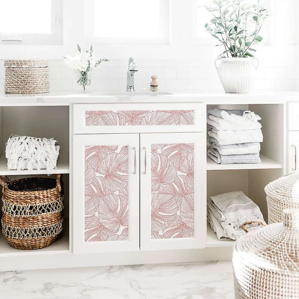 Papier peint adhésif palmiers rose et blanc en vinyle lavable et amovible - 1 rouleau 50x300 cm - Decochic