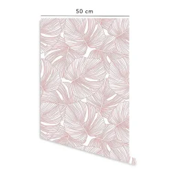 Papier peint adhésif palmiers rose et blanc en vinyle lavable et amovible - 1 rouleau 50x300 cm - Decochic