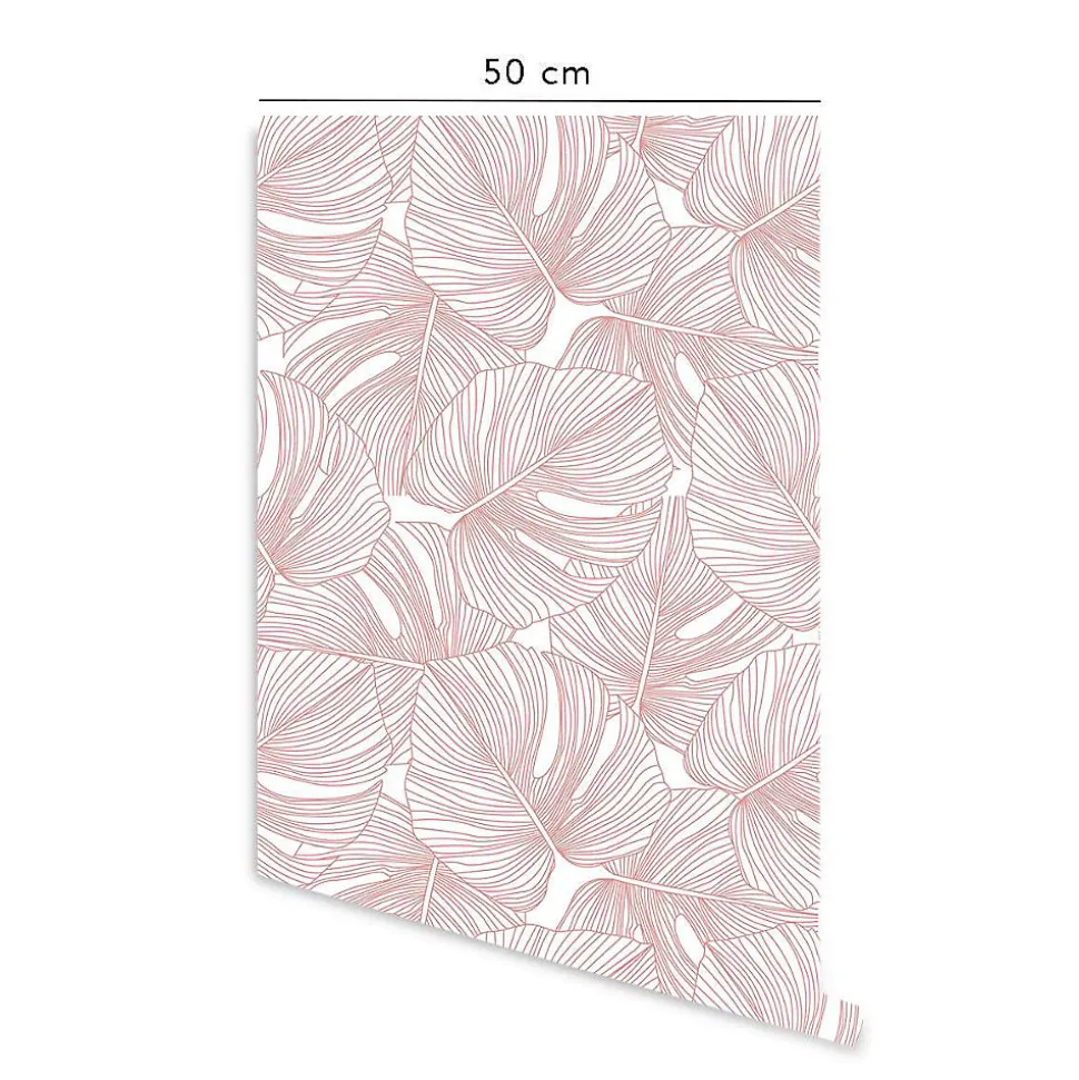 Papier peint adhésif palmiers rose et blanc en vinyle lavable et amovible - 1 rouleau 50x300 cm - Decochic