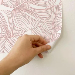 Papier peint adhésif palmiers rose et blanc en vinyle lavable et amovible - 1 rouleau 50x300 cm - Decochic