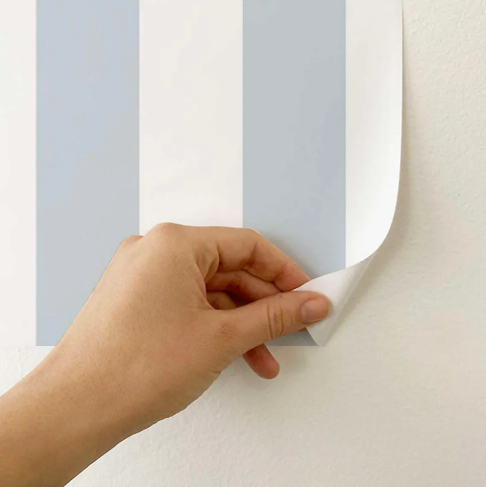 Papier peint adhésif rayures bleu et blanc en vinyle lavable et amovible - 1 rouleau 50x300 cm - Decochic