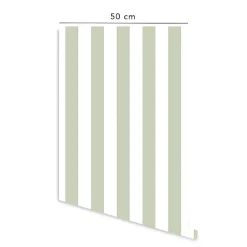 Papier peint adhésif rayures verticales blanc et vert en vinyle lavable et amovible - 1 rouleau 50x300 cm - Decochic
