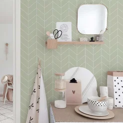 Papier peint adhésif style scandinave vert et blanc en vinyle lavable et amovible - 1 rouleau 50x300 cm - Decochic