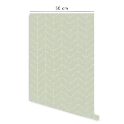 Papier peint adhésif style scandinave vert et blanc en vinyle lavable et amovible - 1 rouleau 50x300 cm - Decochic
