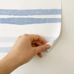 Papier peint adhésif vague bleu et blanc en vinyle lavable et amovible - 1 rouleau 50x300 cm - Decochic