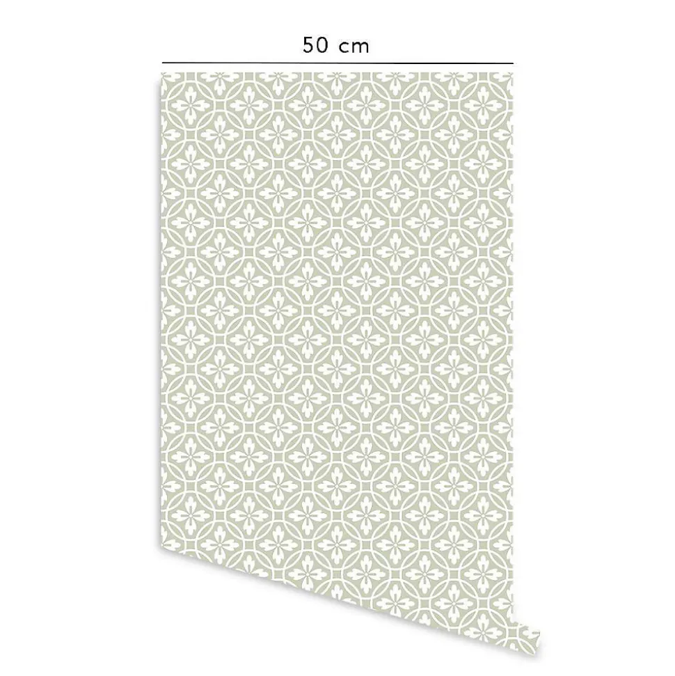 Papier peint adhésif vintage vert et blanc en vinyle lavable et amovible - 1 rouleau 50x300 cm - Decochic