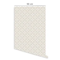 Papier peint adhésif vintage écru et blanc en vinyle lavable et amovible - 1 rouleau 50x300 cm - Decochic