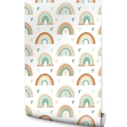 Papier Peint ARC-EN-CIEL Cœurs Boho Pour Chambre D'Enfant