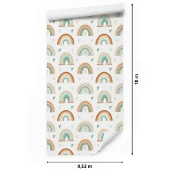 Papier Peint ARC-EN-CIEL Cœurs Boho Pour Chambre D'Enfant