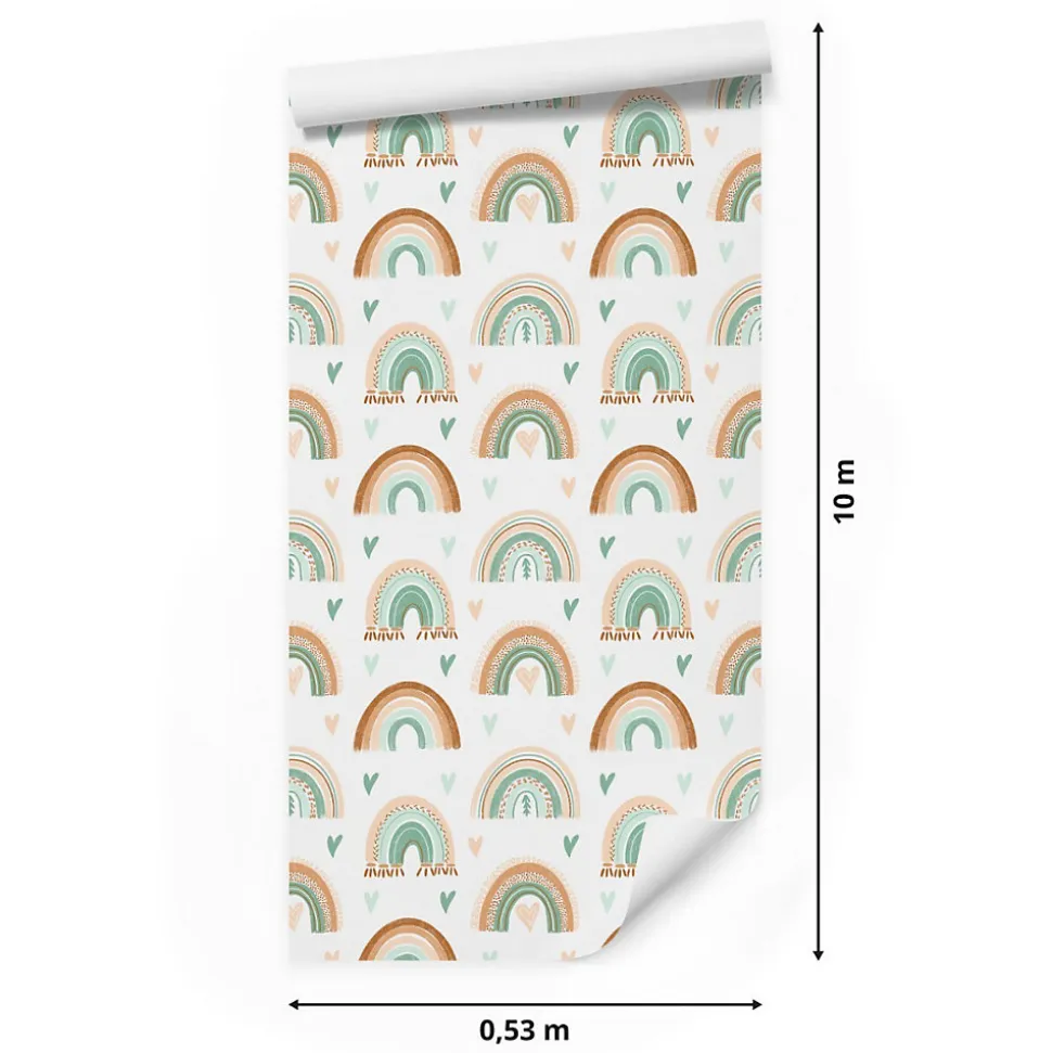 Papier Peint ARC-EN-CIEL Cœurs Boho Pour Chambre D'Enfant