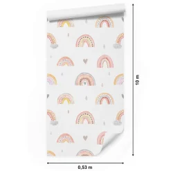 Papier Peint ARC-EN-CIEL Nuages Cœurs Pour Chambre D'Enfant