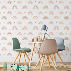 Papier Peint ARC-EN-CIEL Nuages Cœurs Pour Chambre D'Enfant