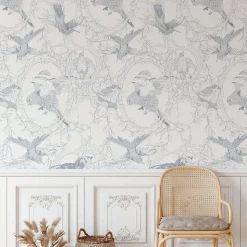 Papier peint art déco avec oiseaux seigneurial - 255x260 cm (l x h)