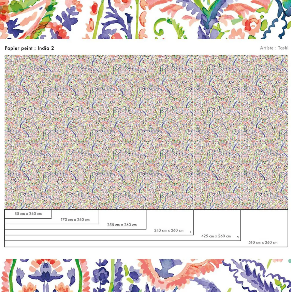 Papier peint aux motifs complexes d'inspiration orientale indienne - version 2 - 340x260 cm (l x h)