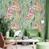 Papier peint avec grandes feuilles tropicales colorés - 255x260 cm (l x h)
