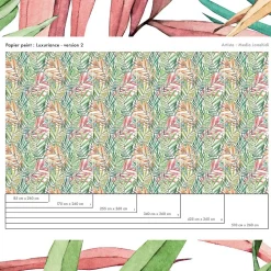 Papier peint avec grandes feuilles tropicales colorés - 255x260 cm (l x h)