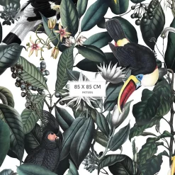 Papier peint avec plantes tropicales et toucans - 255x260 cm (l x h)