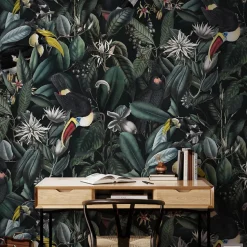 Papier peint avec plantes tropicales et toucans - 340x260 cm (l x h)
