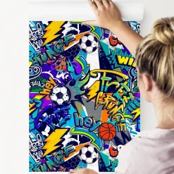 Papier Peint BALLE Graffitis Colorés Pour Chambre D'Enfant