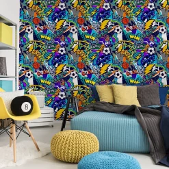 Papier Peint BALLE Graffitis Colorés Pour Chambre D'Enfant