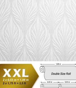 Papier peint baroque EDEM 83003BR60 Papier peint intissé à peindre texturé avec un dessin graphique mat blanc
