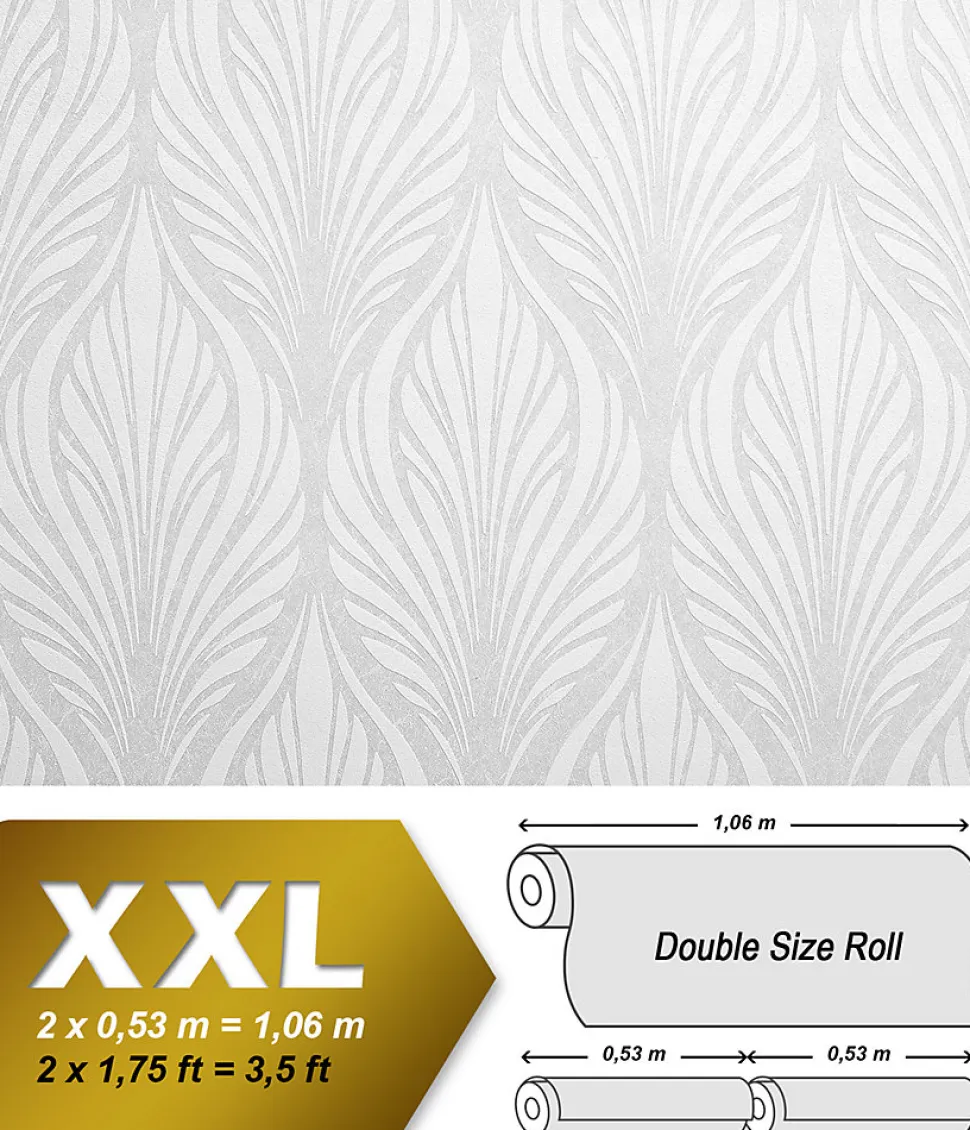 Papier peint baroque EDEM 83003BR60 Papier peint intissé à peindre texturé avec un dessin graphique mat blanc
