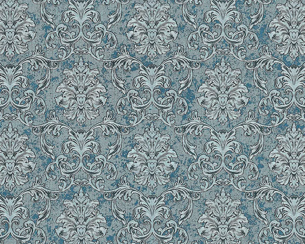 Papier peint baroque EDEM 6001-95 Papier peint intissé gaufré avec des ornements scintillant turquoise argent pétrole