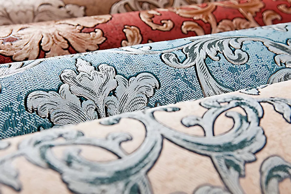 Papier peint baroque EDEM 6001-95 Papier peint intissé gaufré avec des ornements scintillant turquoise argent pétrole