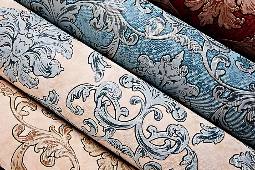Papier peint baroque EDEM 6001-95 Papier peint intissé gaufré avec des ornements scintillant turquoise argent pétrole