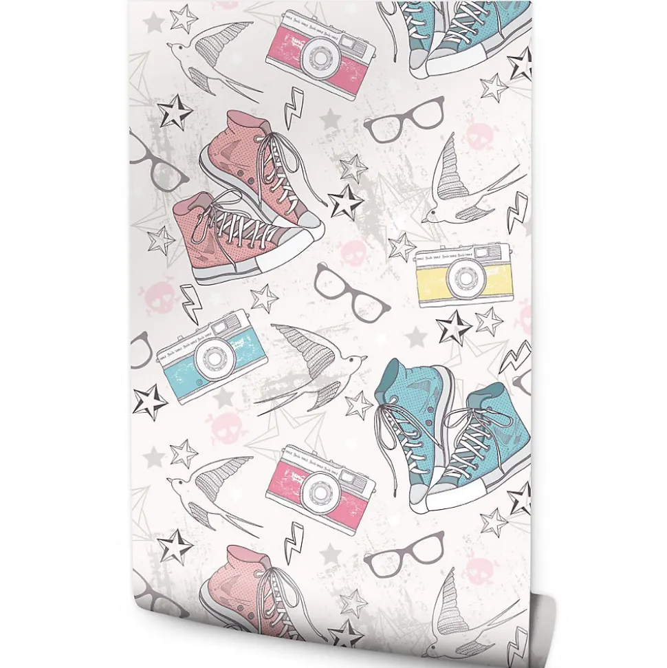 Papier Peint BASKETS Lunettes Etoiles Pour Chambre D'Enfant