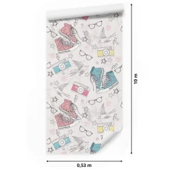 Papier Peint BASKETS Lunettes Etoiles Pour Chambre D'Enfant